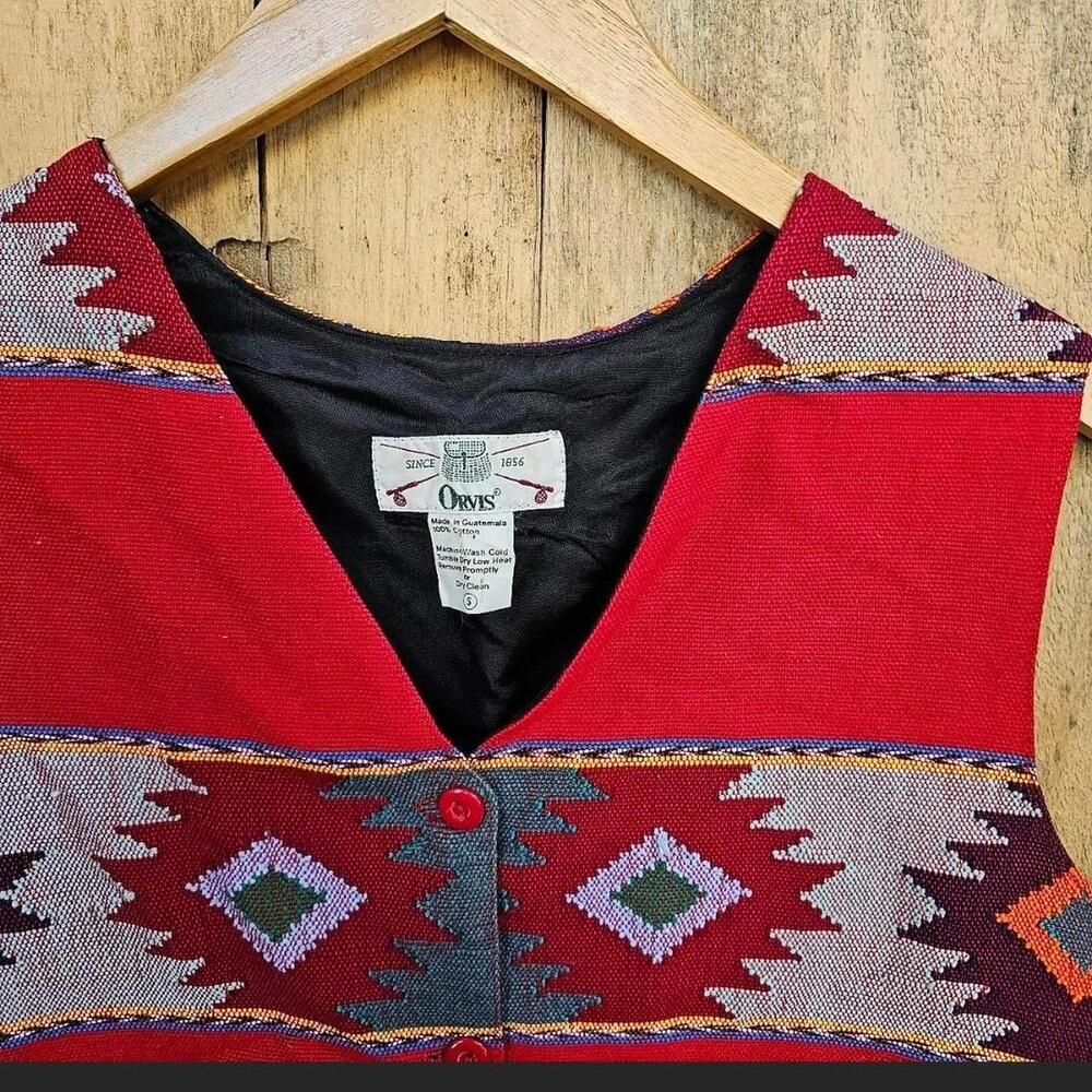90s Orvis Southwestern Style Blanket Vest Red Small